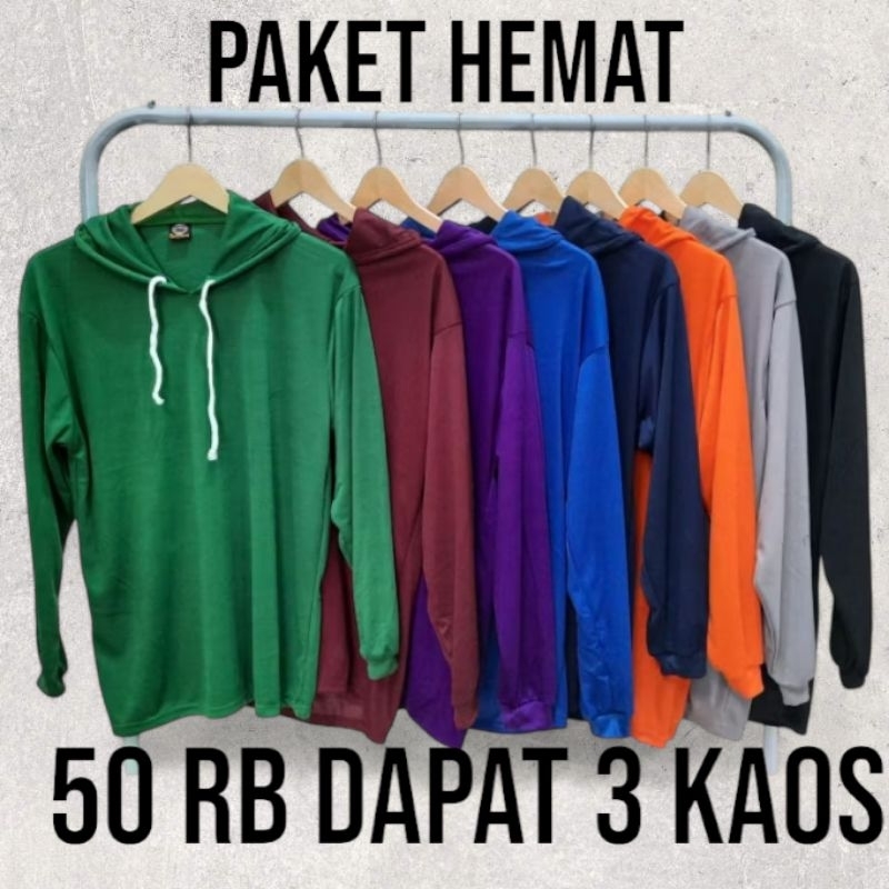 Kaos lengan panjang Hoodie /kaos telesan/kaos basahan 50 RB dapat 3 kaos kerja kaos proyek kaos berk