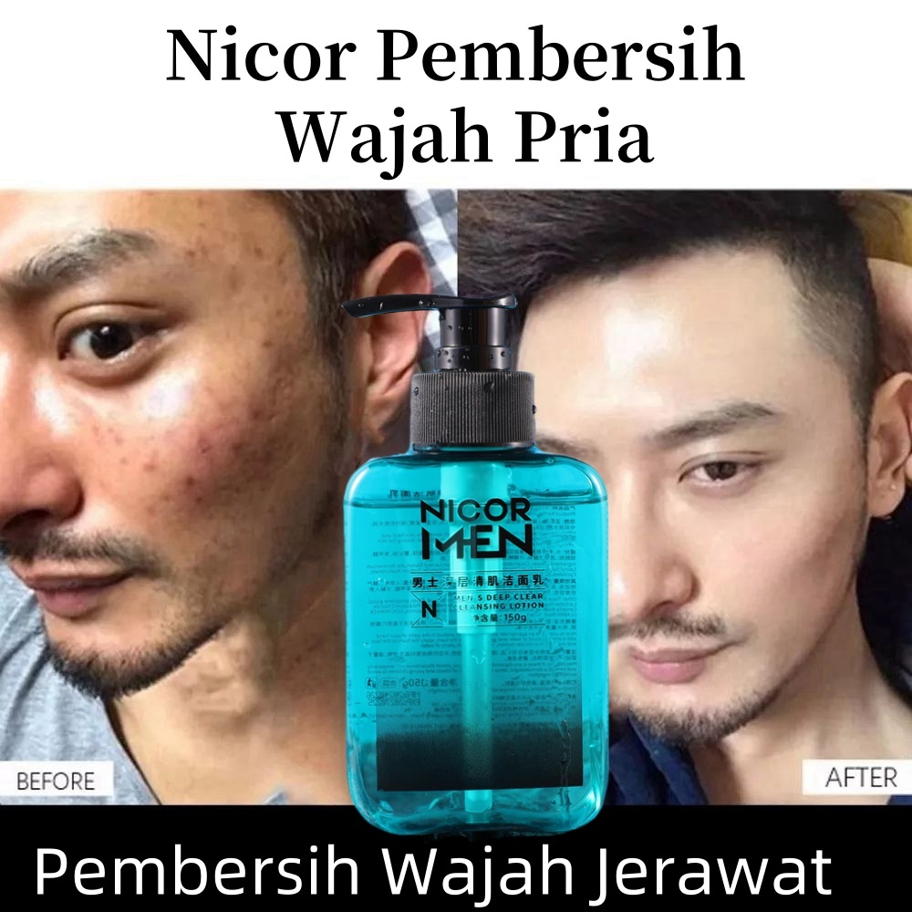 Nicor Pembersih Wajah Pria /Pembersih Wajah Jerawat 150g Tungau Pembersih Jerawat dan Komedo Kontrol