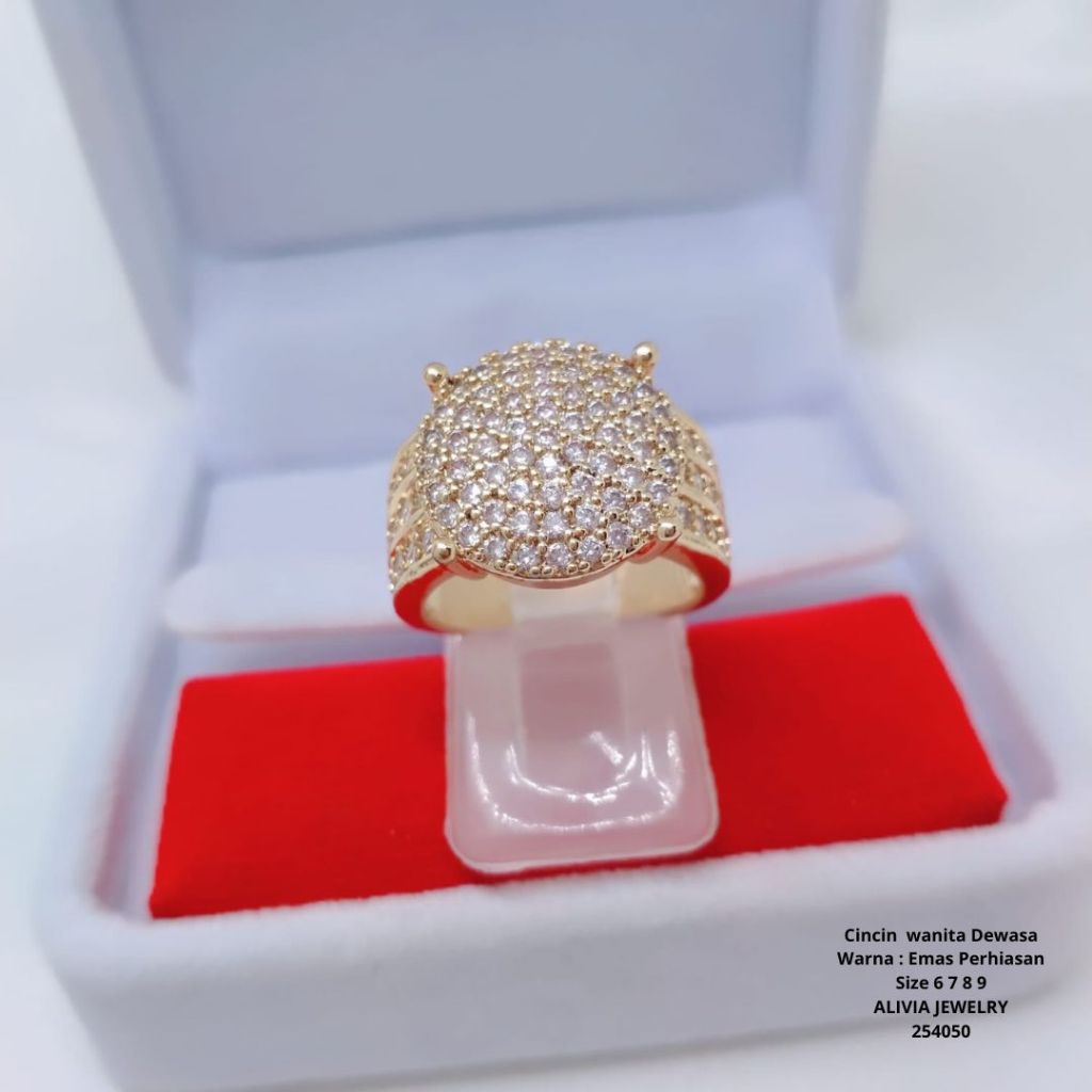 Cincin Jumbo Xuping Wanita Perhiasan Tembaga Lapis Emas Terlaris Tidak Mudah Luntur G8-3C