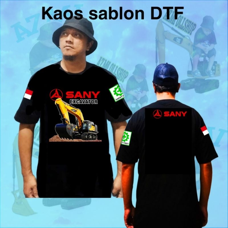 Baju kaos excavator sany/kaos lengan pendek hitam sablon DTF