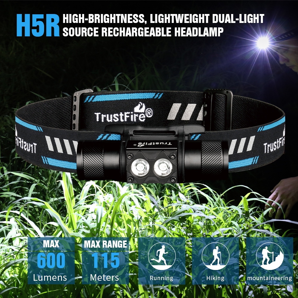TrustFire Senter Kepala LED/Headlight senter TrustFire H5R 600Lumen Fishing Light Besar Flood Light
