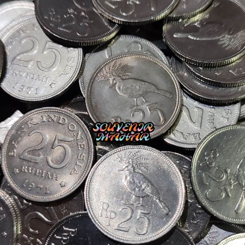 (Kinclong/Dibersihkan) Uang koin kuno 25 rupiah tahun 1971 burung uang lama rp.25 rp 25 untuk mahar 
