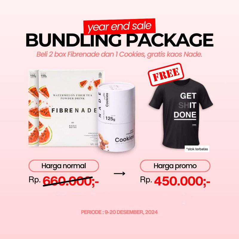 

Bundling Fibrenade Fiber Drink Minuman Tinggi Serat + Nade Cookies Harga Special