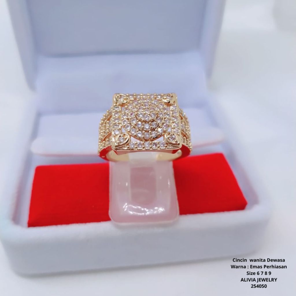 Cincin Jumbo Xuping Wanita Perhiasan Tembaga Lapis Emas Terlaris Tidak Mudah Luntur G8-5C