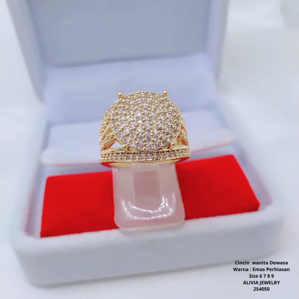 Cincin Jumbo Xuping Wanita Perhiasan Tembaga Lapis Emas Terlaris Tidak Mudah Luntur