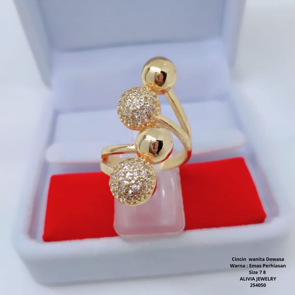 Cincin Jumbo Xuping Wanita Perhiasan Tembaga Lapis Emas Terlaris Tidak Mudah Luntur