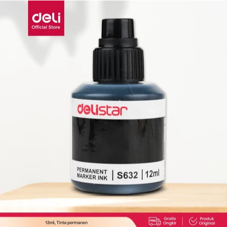 

Deli Isi ulang tinta Spidol Permanen [12 mL] - Hitam Merah Biru Cepat Kering tahan air ES632