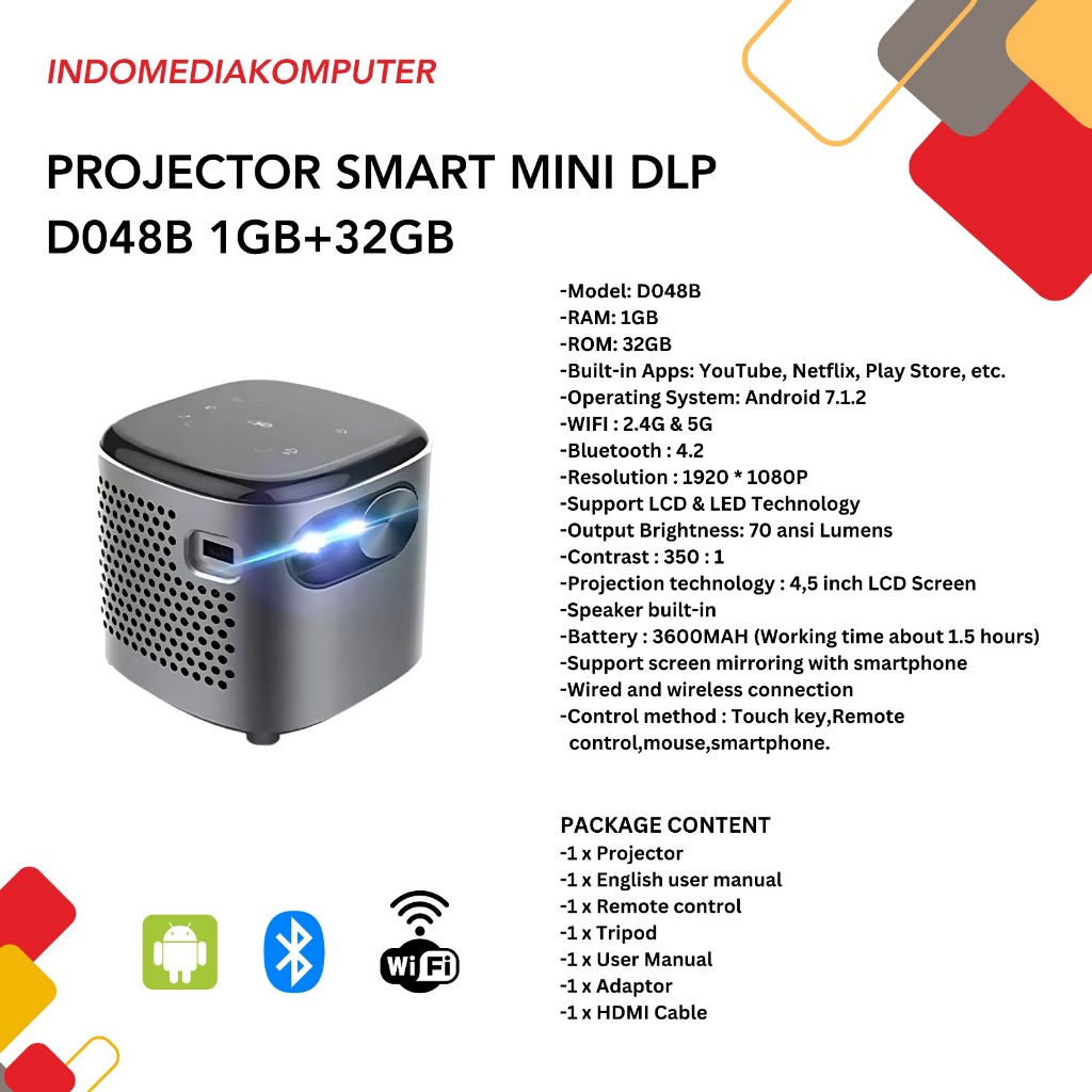 Projector Smartmini DLP-D048B 1GB+32GB LED Projector Mini DLP-D048B 4K Projector Portable