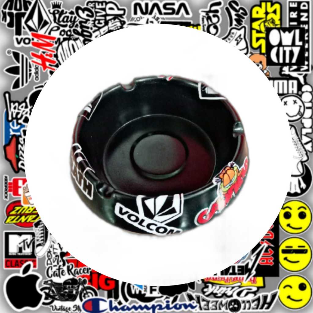 OKAKU - Asbak Aesthetic Stiker Bahan Melamin / Bulat / Hitam