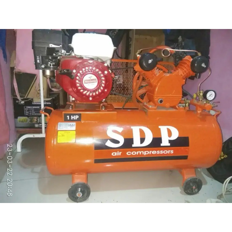 Kompresor SDP 1 HP komplit set Mesin bensin 6.5 HP