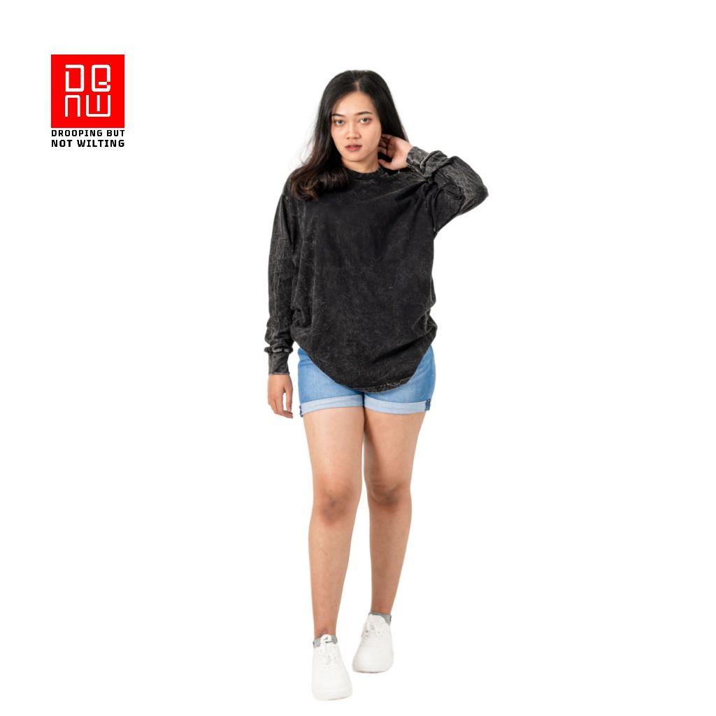 Kaos Washed Oversize Lengan Panjang Pria Wanita Kaos Polos Premium 100% cotton Combed Black