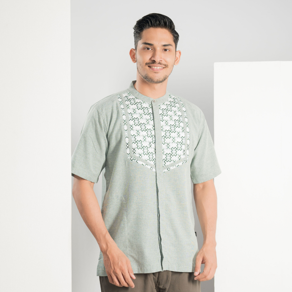 Muslimadani Baju Koko HASUNA Regular Koko Dewasa Lengan Pendek dan Lengan Panjang Bordir Kemeja Koko