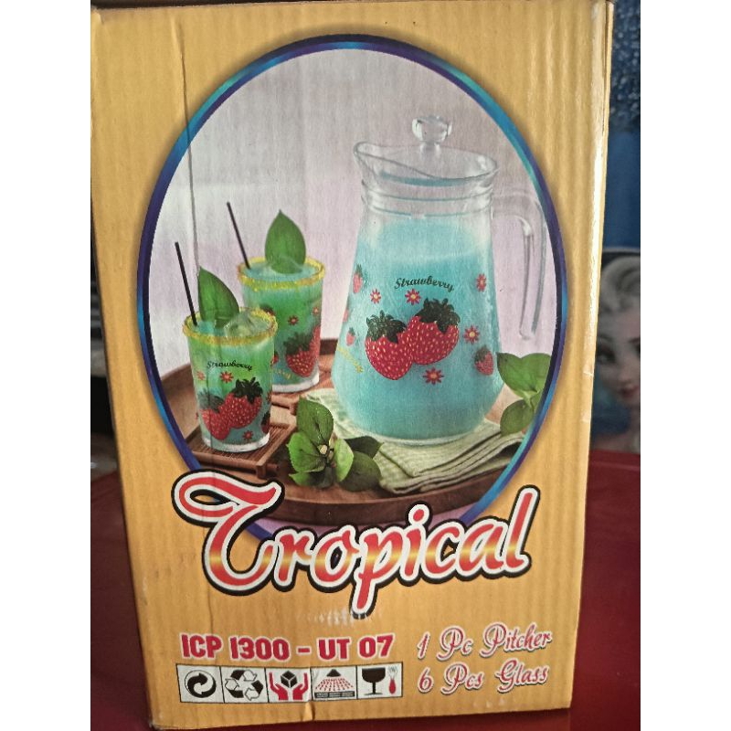 TROPICAL Pitcher Set 1 L 7 Pcs / 1 Teko Kaca + 6 Gelas