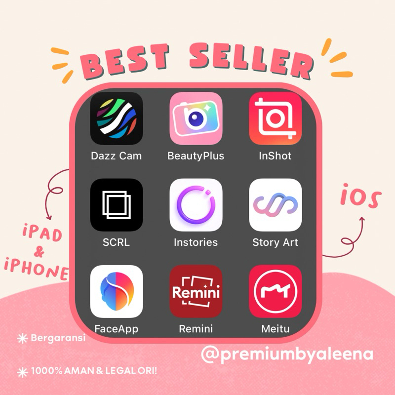 DAZZ CAM PRO LIFETIME BEAUTYPLUS SCRL INSTORIES INSHOT PRO STORYART FACEAPP MEITU PREMIUM