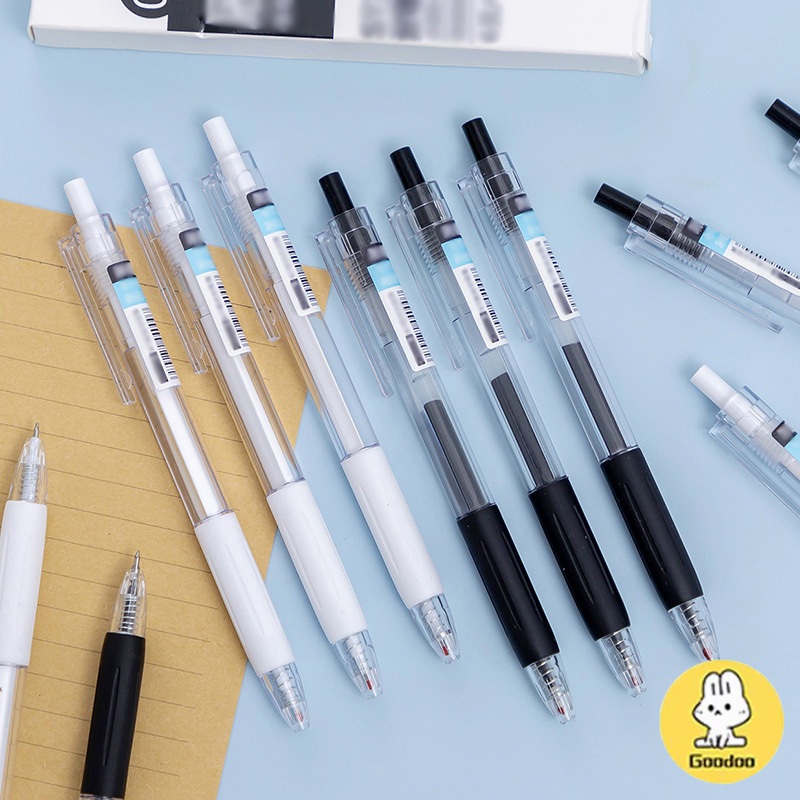 

✨COD Pena Gel Simple Pen White black Mekanik 0.5mm Aesthetic Pen -DO