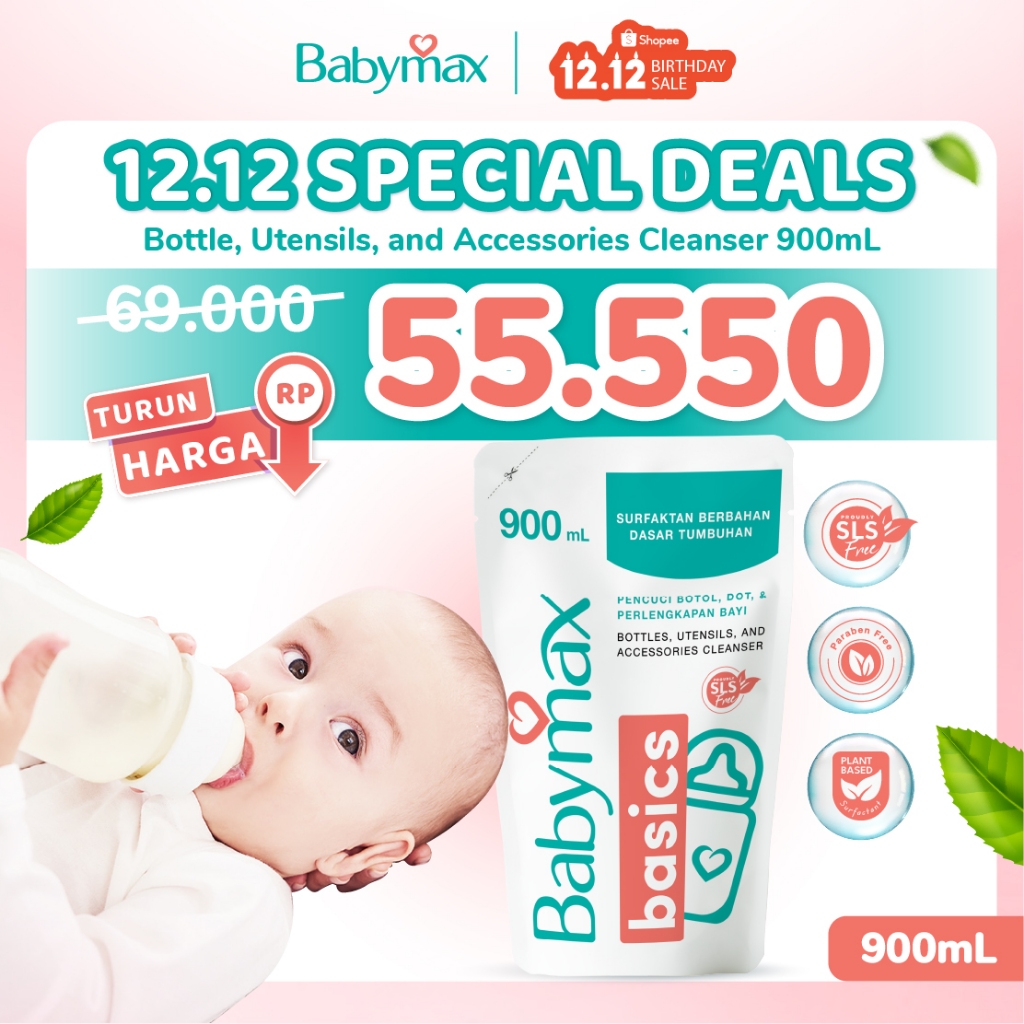 Babymax Basics Bottle, & Utensils, Cleansers 900 mL (isi 1 pcs) - Sabun Botol Bayi - SLS Free - Natu