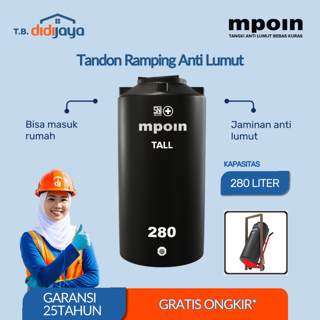 Tandon Air MPOIN Tall 280 Toren Air Tangki Air Ada Kakinya 280 Liter