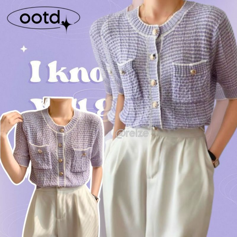 Baju Atasan Blouse Wanita Rajut Lengan Pendek Model Korea