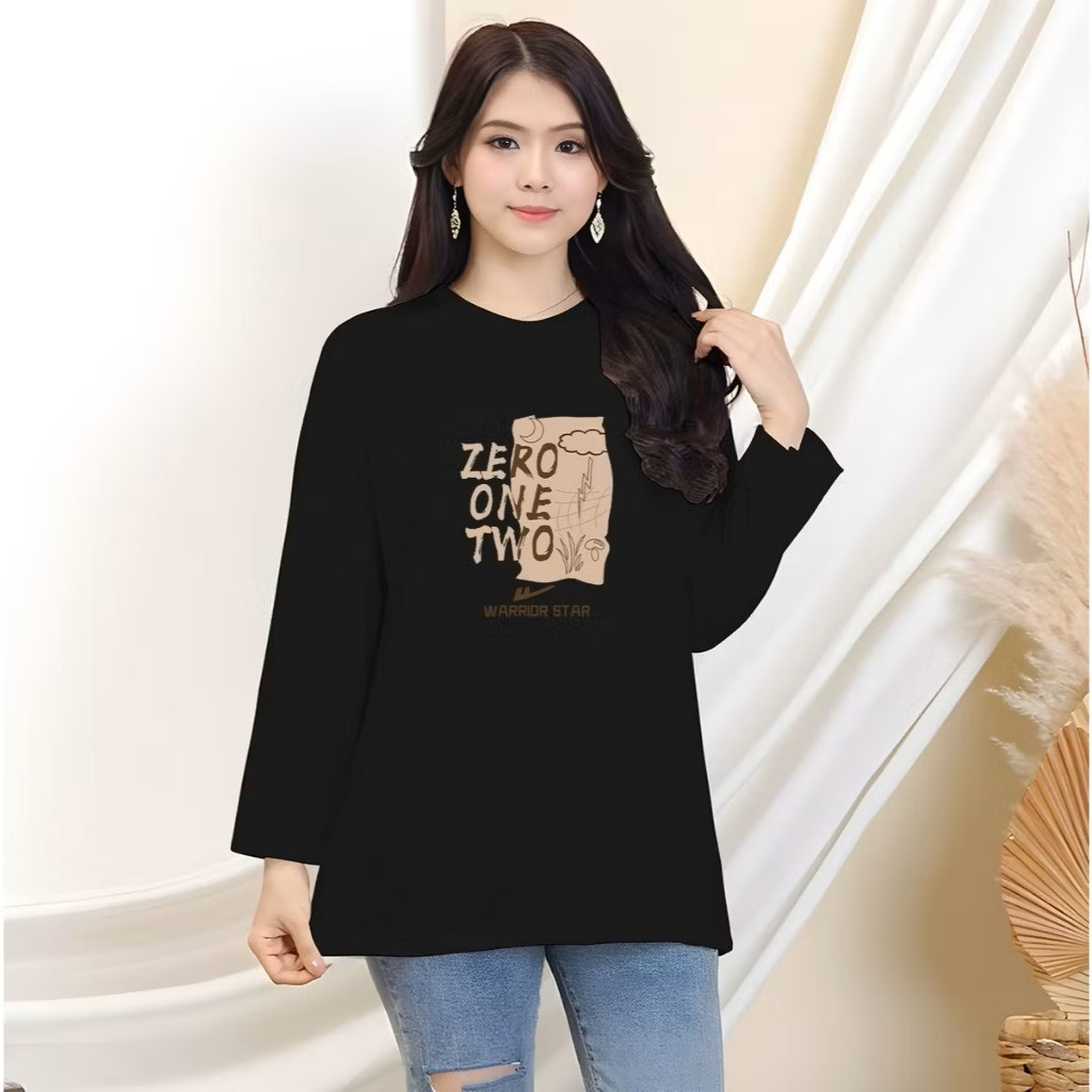 KAOS OVERSIZE LENGAN PANJANG WANITA/KAOS MOTIF LENGAN PANJANG/KAOS SANTAI WANITA/KAOS KASUAL WANITA
