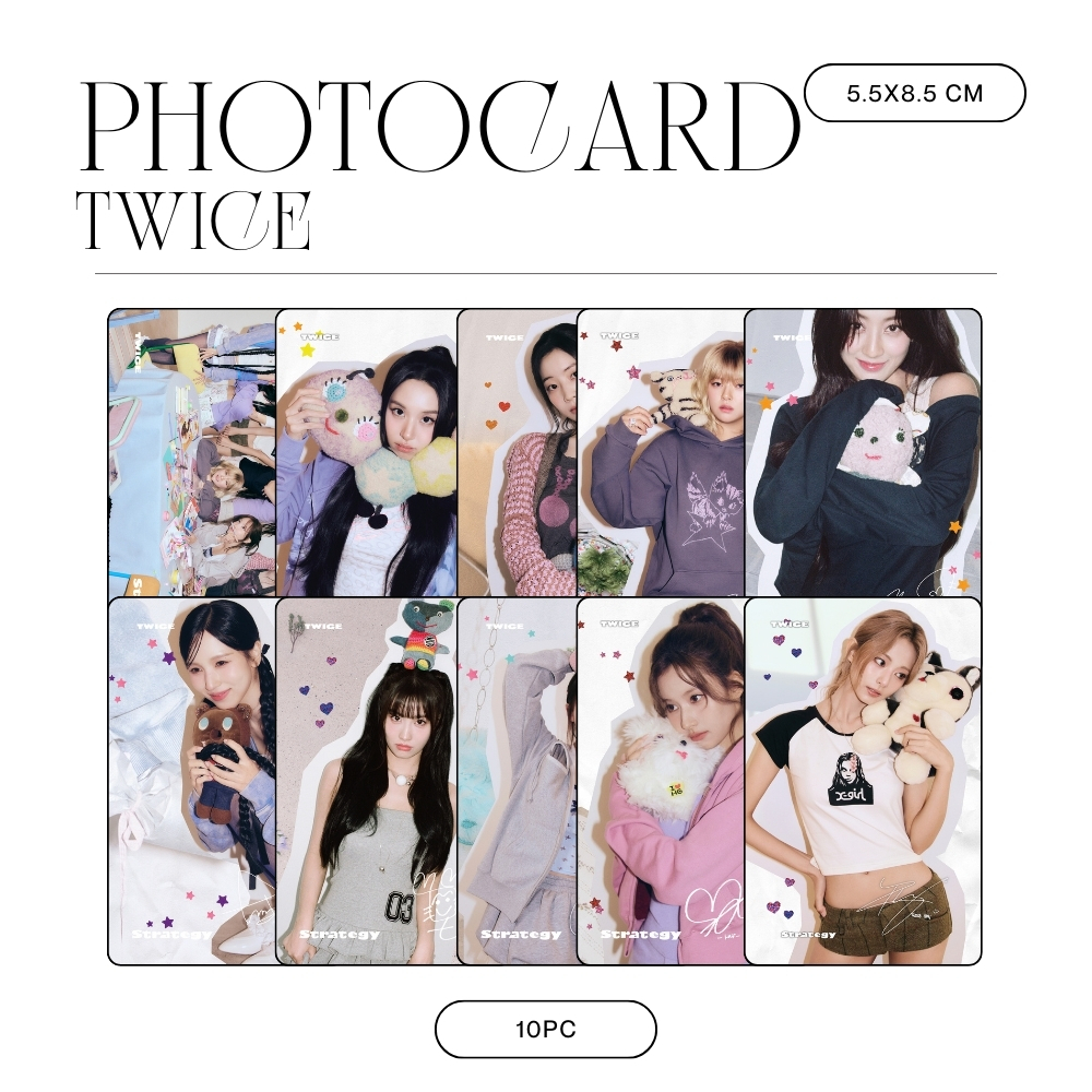 PHOTOCARD TWICE STRATEGY (ISI 10 PCS + LAMINASI 2 SISI) TANDA TANGAN TTD KPOP CARDS IDOL KOREA PREMI