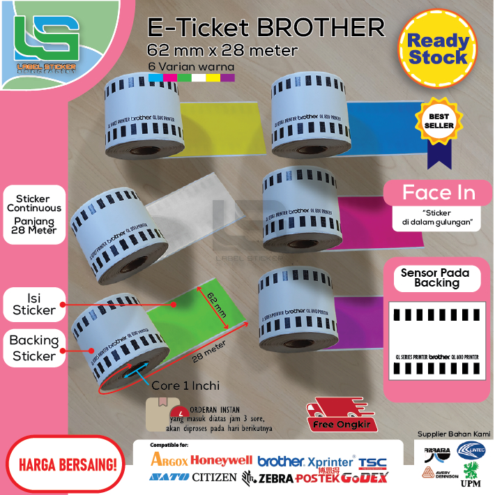 

LABEL E-TIKET BROTHER LEBAR 62MM ISI 28 METER