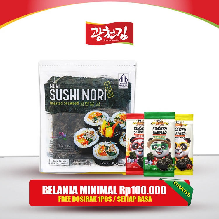 

KC. Sushi Nori HALAL Seaweed 50 Lembar Rumput Laut Sushi Untuk Kimbab/ Gimbab