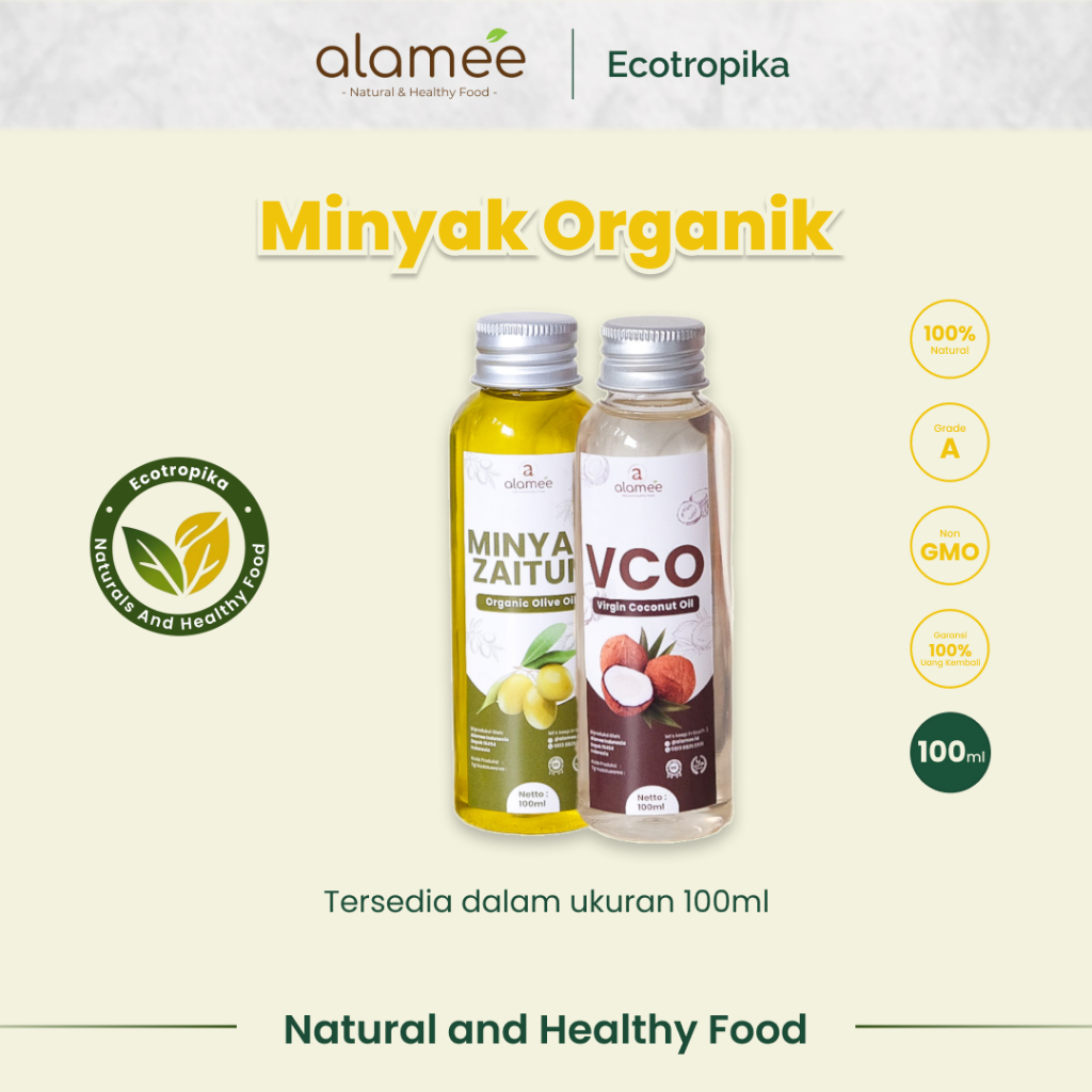 

Zaitun Extra Virgin Olive Oil Organic Premium Murni Asli 100% Minyak Kelapa Ekstra VCO Organik 100ml