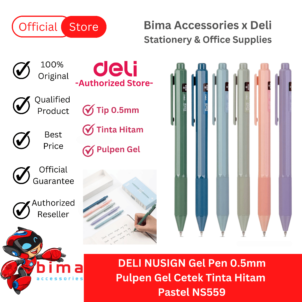 

DELI NUSIGN Pulpen Gel Pen 0.5 mm Tinta Hitam Black Pastel Macaron NS559