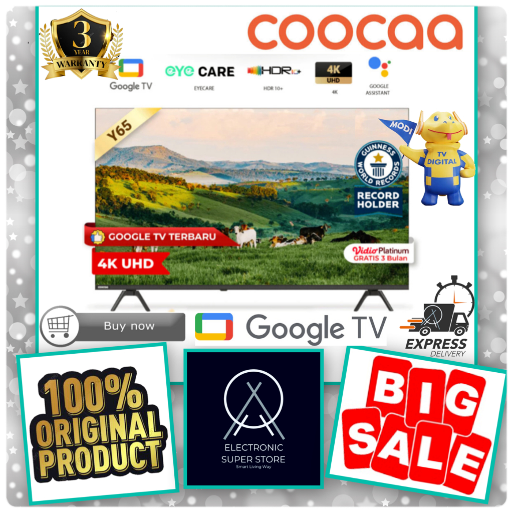 COOCAA 55Y65 55 INCH GOOGLE TV 4K UHD DOLBY AUDIO EYE CARE HDR 10 FIND REMOTE COOCAA LED TV