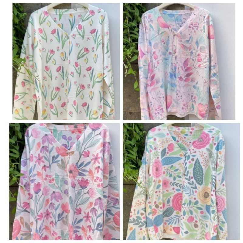 Cardigan Sweater Rajut Wanita Motif Bunga