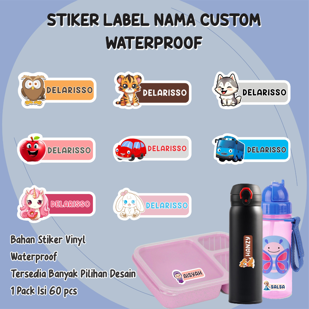 

STIKER LABEL NAMA CUSTOM WATERPROOF | STIKER ANTI AIR NAMA BARANG ANAK