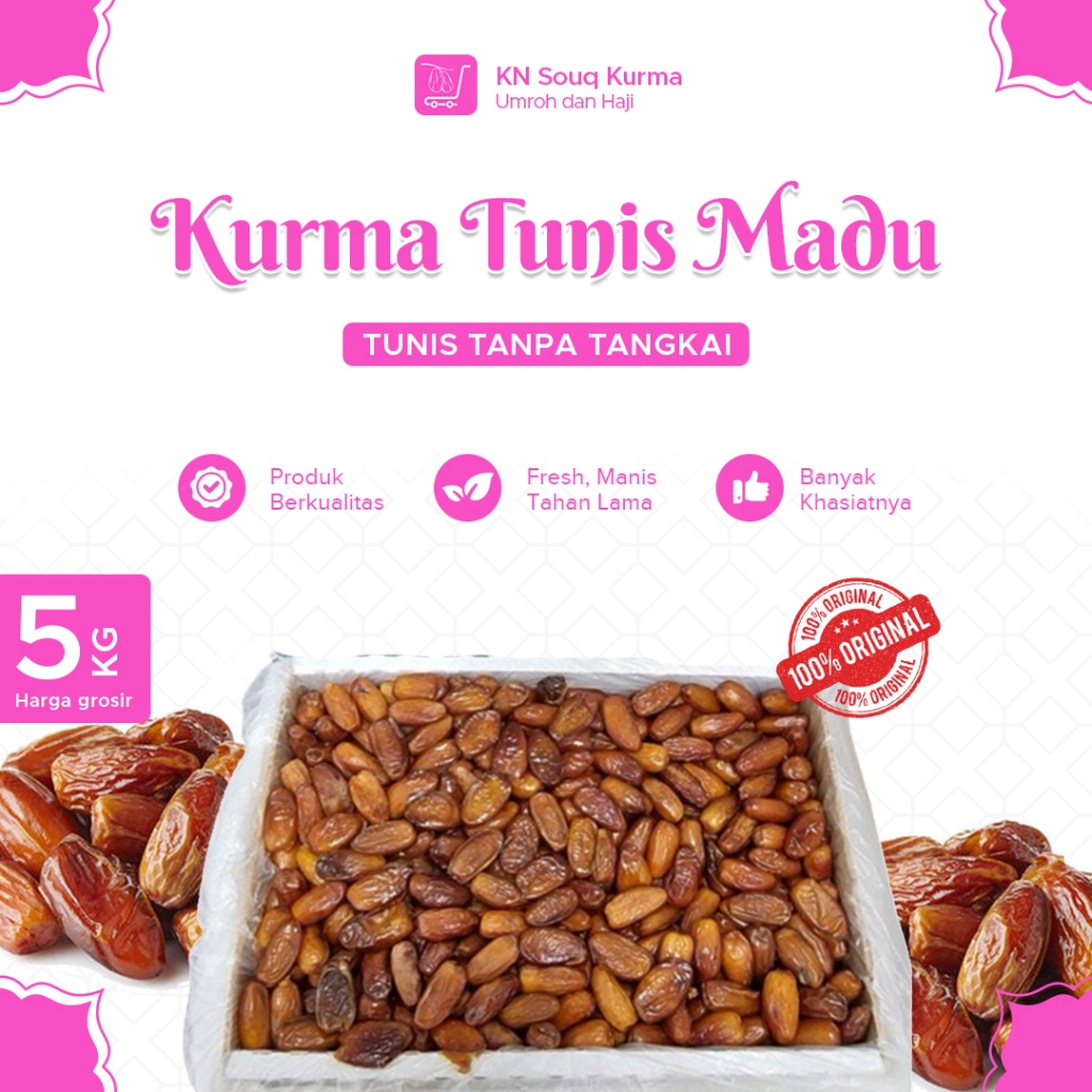 

Kurma Tunis Madu Tanpa Tangkai 5Kg - Deglet Noor Natural Premium - Kurma Tunis Tanpa Tangkai Grosir