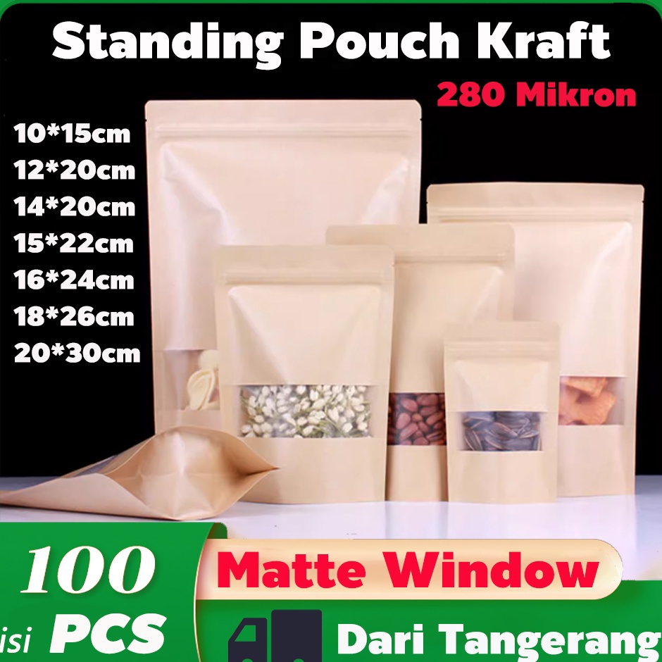 Pasti Kekinian STANDING POUCH KRAFT WINDOW 1PCS Plastik Klip Makanan Kemasan Snack Ziplock Food Grad