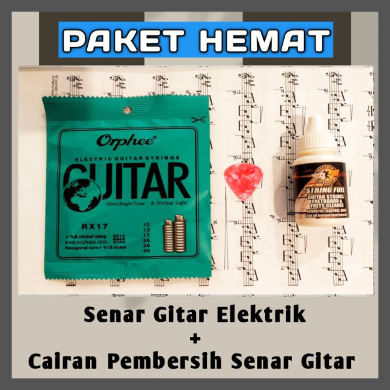 Paket Hemat Senar Gitar Elektrik Listrik Dan Cairan Pembersih Gitar