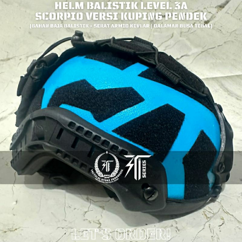 100% ORIGINAL - HELM BALISTIK LEVEL 3A MODE SCORPIO VERSI KUPING PENDEK - BIRU UN - HELM TACTICAL BA