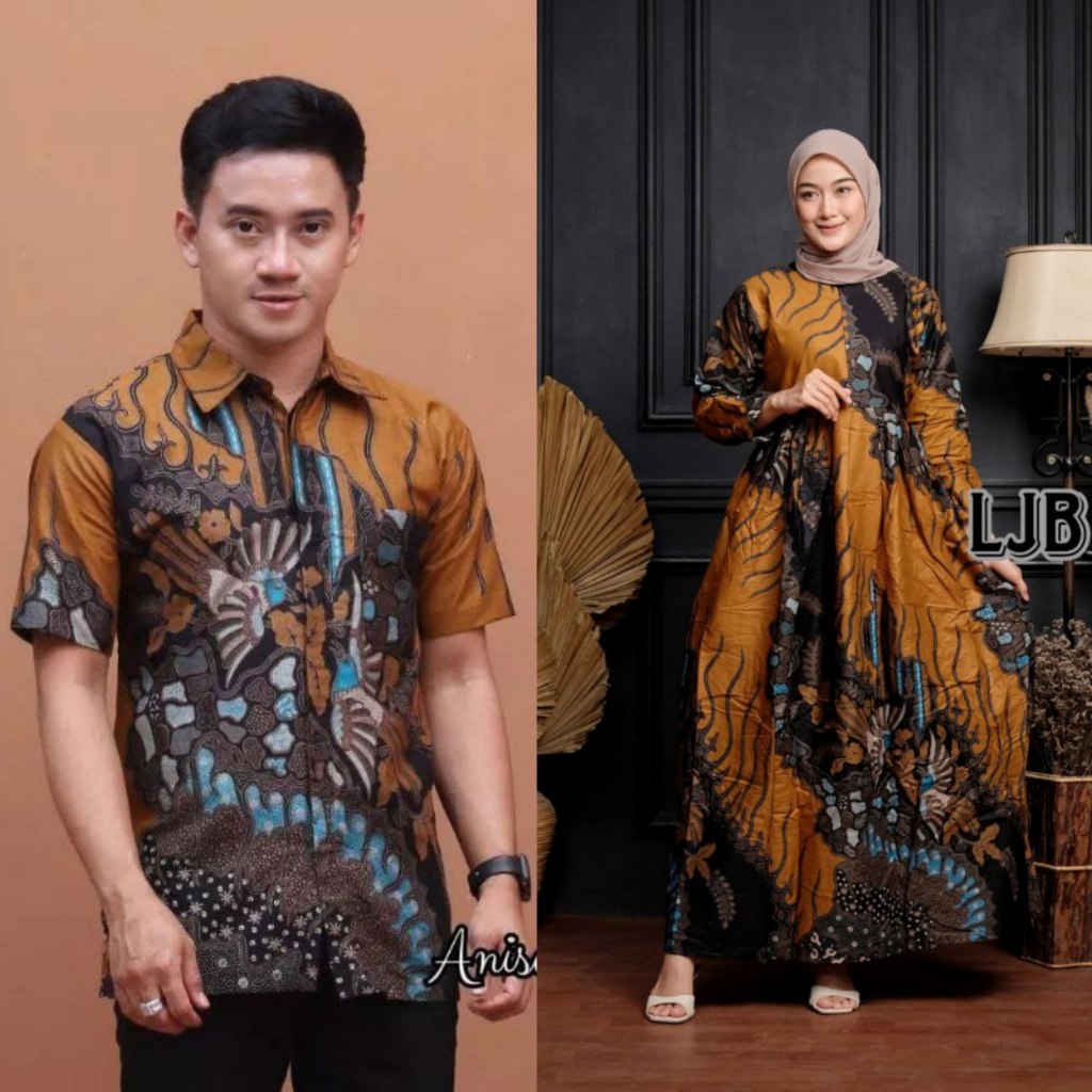 Gamis Kemeja Kondangan Pernikahan Sarimbit Cowok Cewek Terbaru Fashion Kapelan Ayah Ibu Anak Batik 1