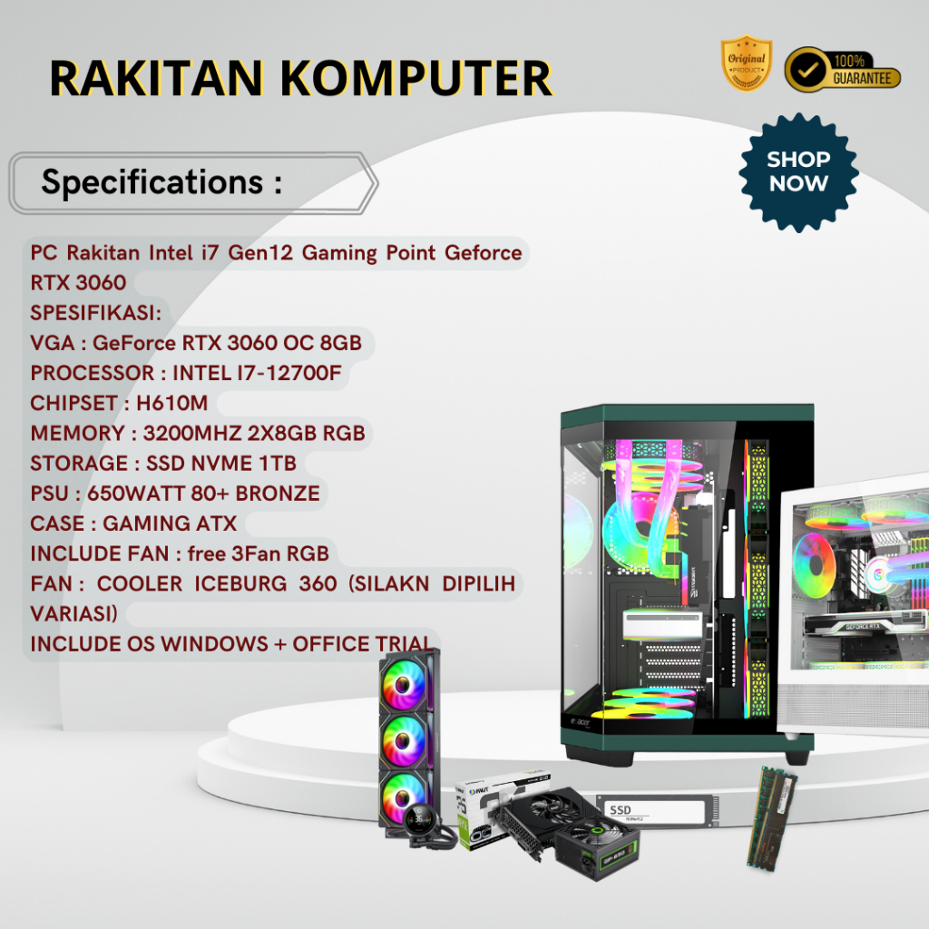 PC Rakitan Intel i7-12700F Gaming Point Geforce RTX 3060