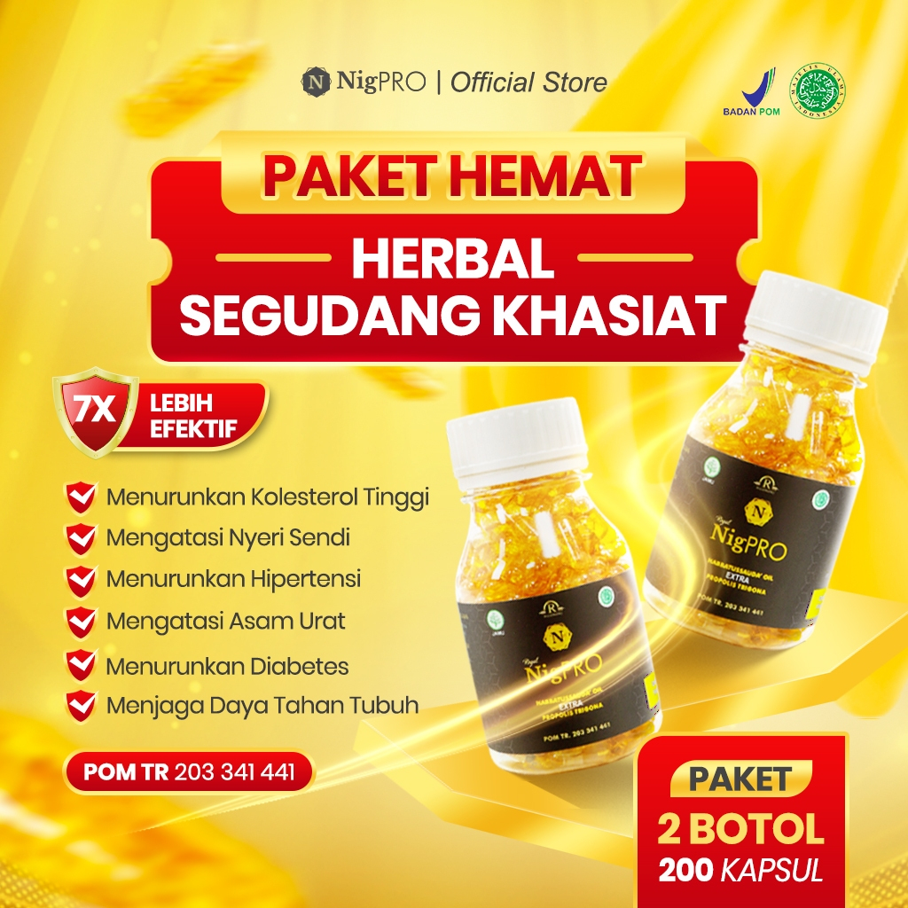 ROYAL NIGPRO Habbatussauda Oil Extra Propolis Trigona Paket 2 Botol Isi 200 Kapsul