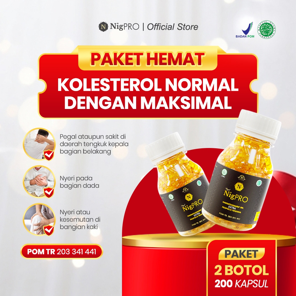 ROYAL NIGPRO Habbatussauda Oil Extra Propolis Trigona Herbal Kolesterol  - Paket 2 Botol Isi 200 Kap