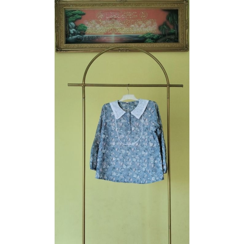 blus / atasan wanita bahan katun bordir/ katun poplin mix renda model terkini