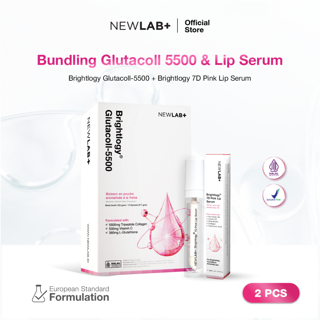NewLab Bundling Glutacoll 5500 & Lip Serum | Kolagen Pencerah Kulit | Serum Bibir Hitam