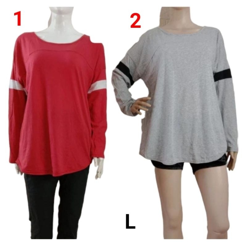 Baju kaos atasan lengan panjang dewasa wanita Banana republic L merah abu