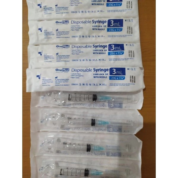 spuit 3cc spuit 3ml syringe 3cc 3ml onemed with needle suntikan 3cc 3ml disposable harga per pcs