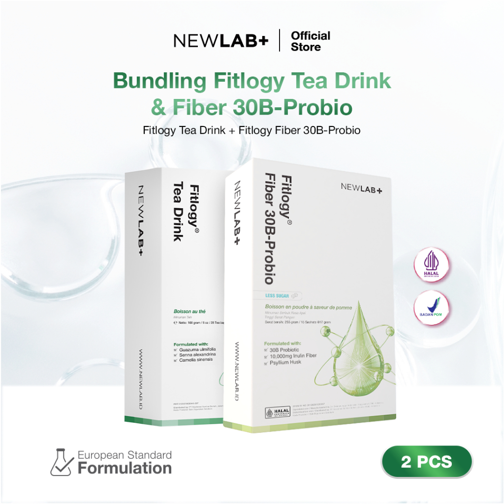 NEWLAB Bundling Fitlogy Tea Drink & Fiber 30B-Probio | Minuman Teh | Minuman Serbuk Rasa Apel