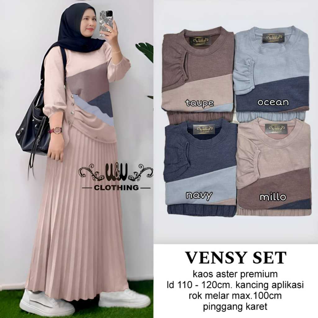 Setelan Wanita Vensy set W&W Clothing Ld 110-120 Bahan kaos Aster