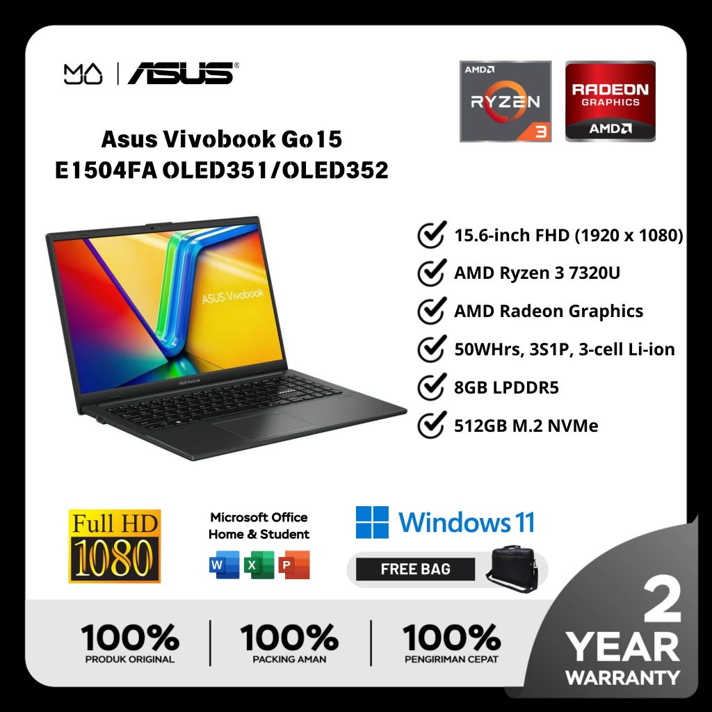 Laptop ASUS Vivobook Go 15 OLED E1504FA-OLED352 - Mixed Black