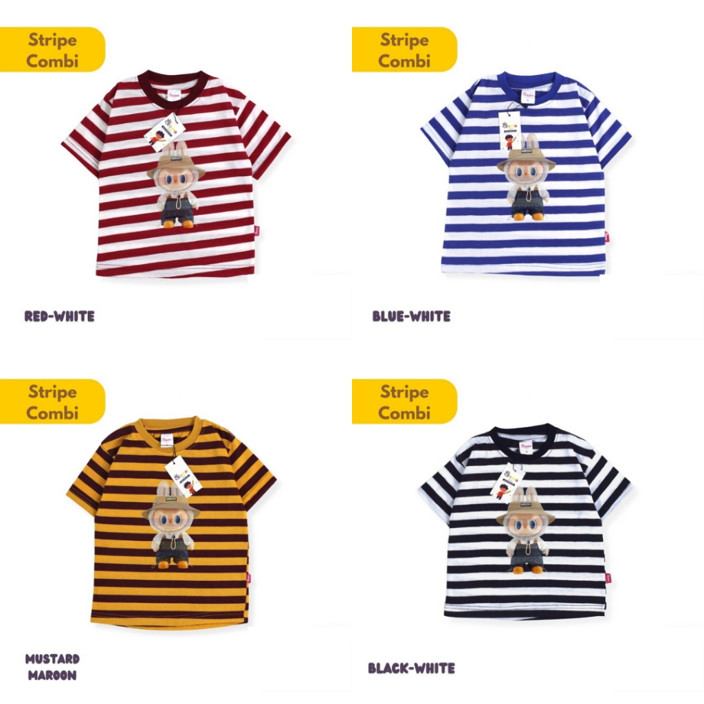 kaos anak laki laki perempuan motif stripe labubu untuk 1 – 12 tahun / baju anak garis garis