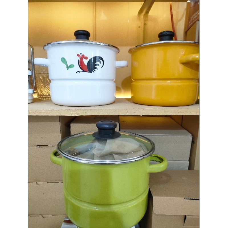 Dandang Kukusan Panci Kukus tutup Kaca Enamel