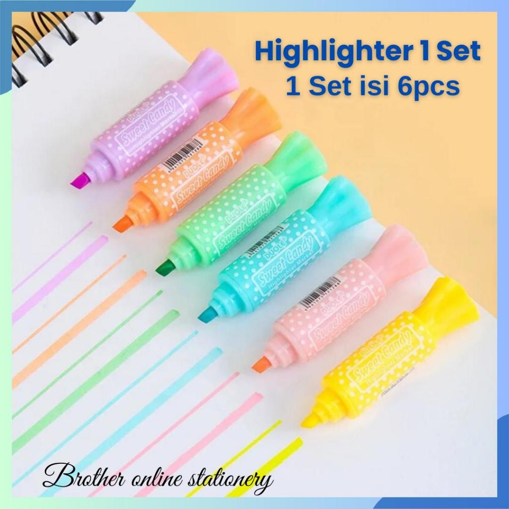 

BOS Highlighter Set Isi 6 Bentuk 2 Sisi/Penanda Berwarna/Hiighlighter