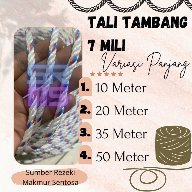 

TALI TAMBANG PLASTIK 7 MM 50 METER / TALI TAMBANG 7 MM ECERAN / TALI TAMBANG KILOAN.
